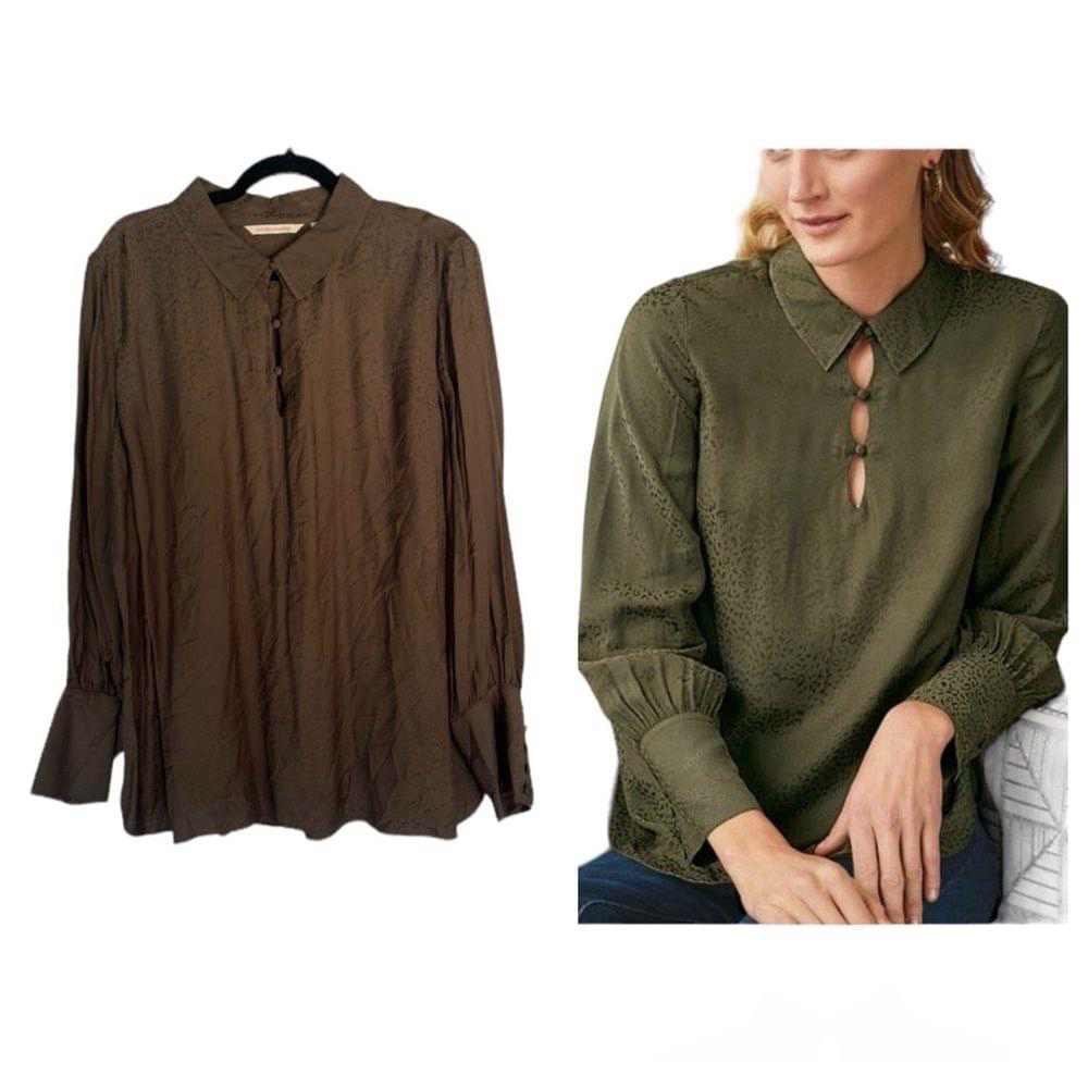 NWOT Soft Surroundings XL Olive Tunic Blouse Coastline Animal Print Jacquard